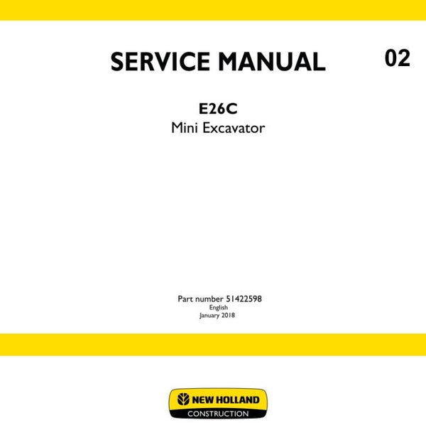 NHB  02 New Holland E26C Mini Excavator Service Manual 1424 pages