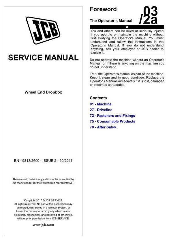 BH 02a  JCB Wheel End Dropbox Service Repair Manual 95 pages