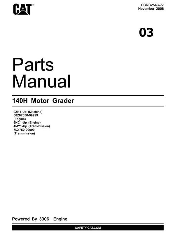 ++03 Caterpillar 140H Motor Grader Parts Manual 944 pages