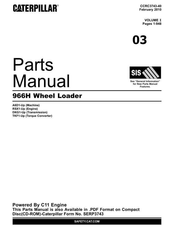 ++03 Caterpillar 966H Wheel Loader Parts Manual 979 pages