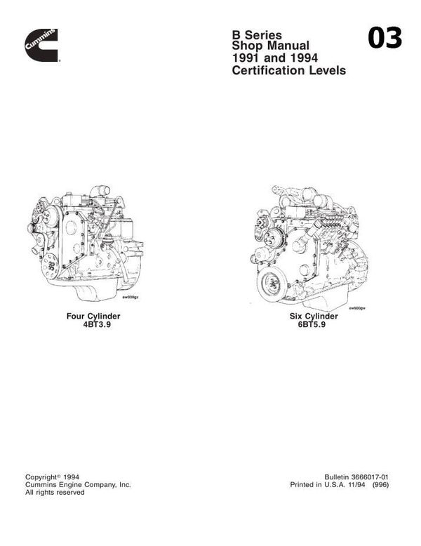 )03 Cummins 4BT3.9, 6BT5.9 Engines Workshop Repair Manual 429 pages