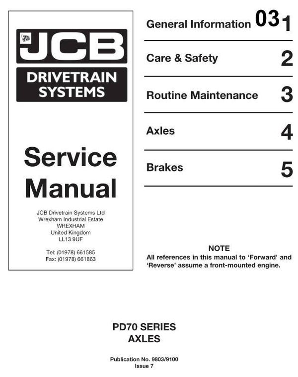 BH 03 JCB Drivetrain PD70 Series Axles Service Repair Manual 107 pages