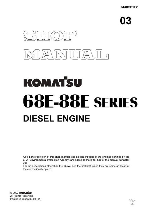 KM  03 Komatsu 3D68E-3 to 3D88E-3 Engine Series Workshop Manual 203 pages