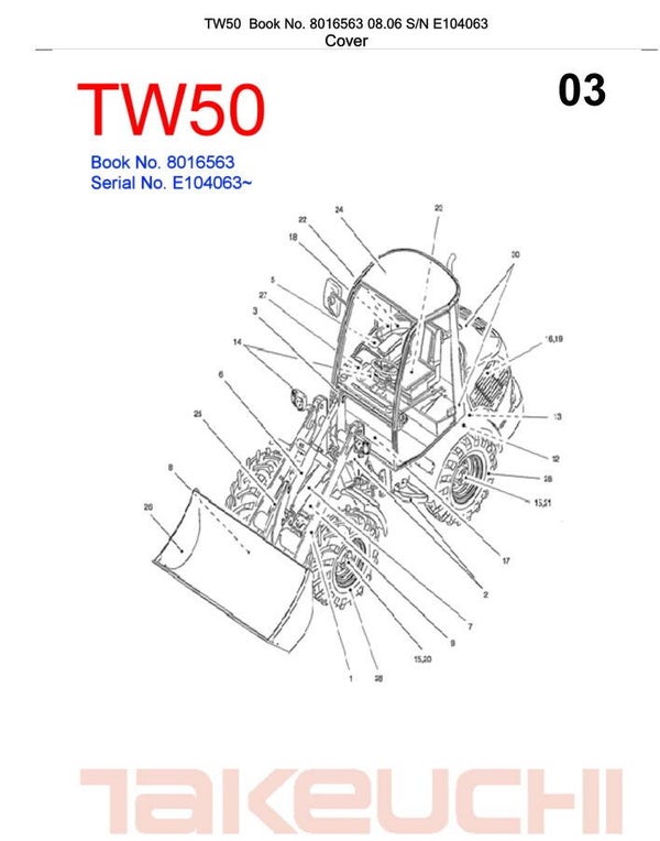 TK  03 Takeuchi TW50 Wheel Loader Parts Manual 106 pages