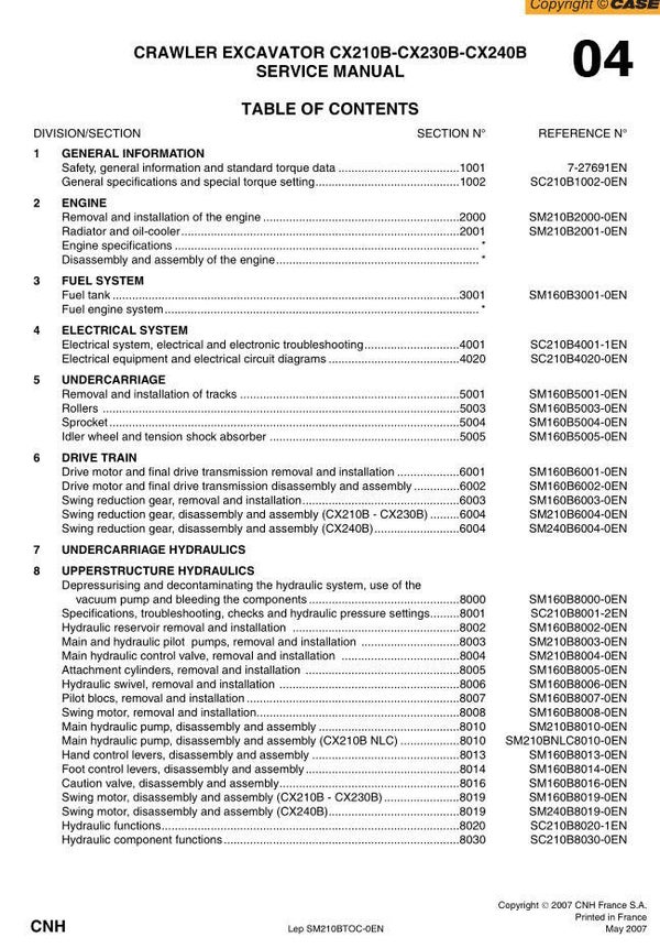 *04 Case CX210B, CX230B, CX240B Excavator Service Repair Manual   968 pages