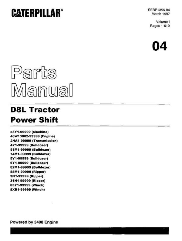 +++04 Caterpillar D8L dozer Parts Manual 1380 pages