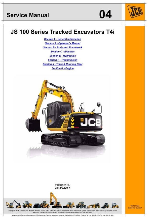BH 04 JCB JS 100 Series Tracked Excavators T4i Service Repair Manual 1499 pages