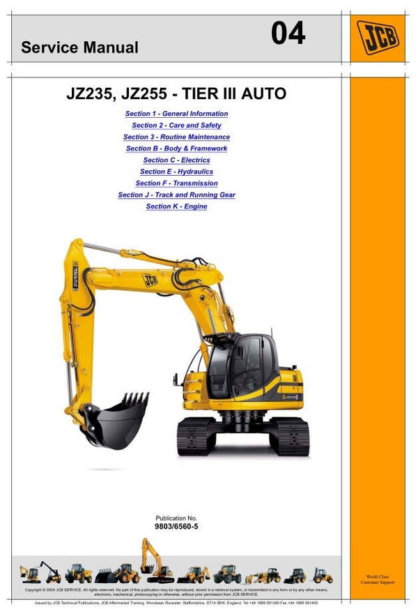 BH 04 JCB JZ235, JCB JZ255 Excavator TIER III AUTO Service Repair Manual 829 pages