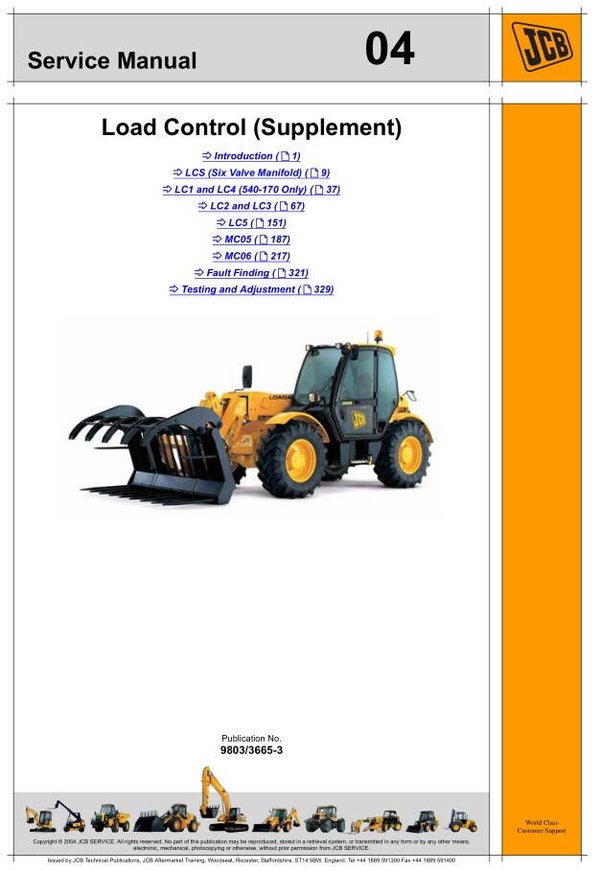 BH 04 JCB Load Control Supplement Service Repair Manual 349 pages