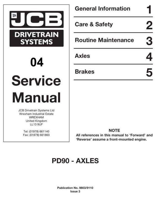 BH 04 JCB Drivetrain PD90 Axles Service Repair Manual 53 pages
