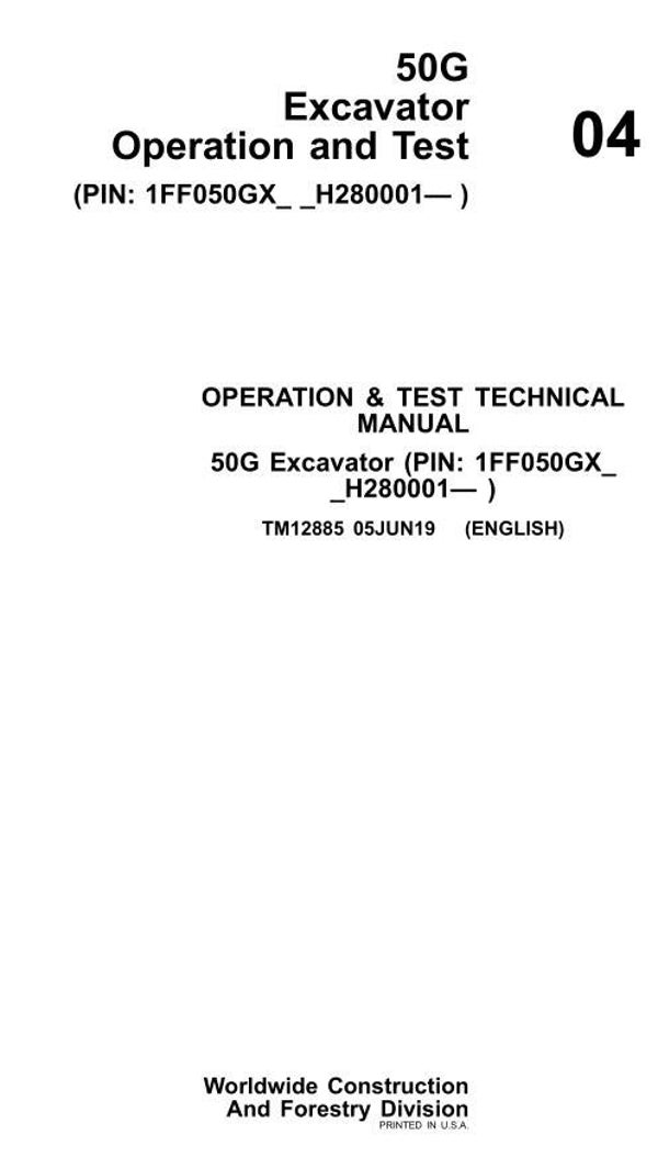 JD  04 John Deere 50G Compact Excavator Operation and Test Technical Manual 614 pages