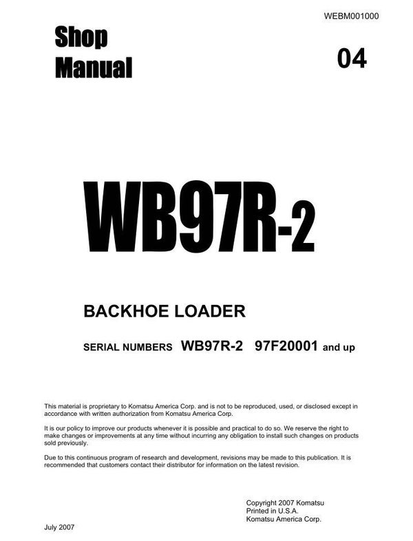 KM  04 Komatsu WB97R-2 Backhoe Loader Workshop Manual 433 pages
