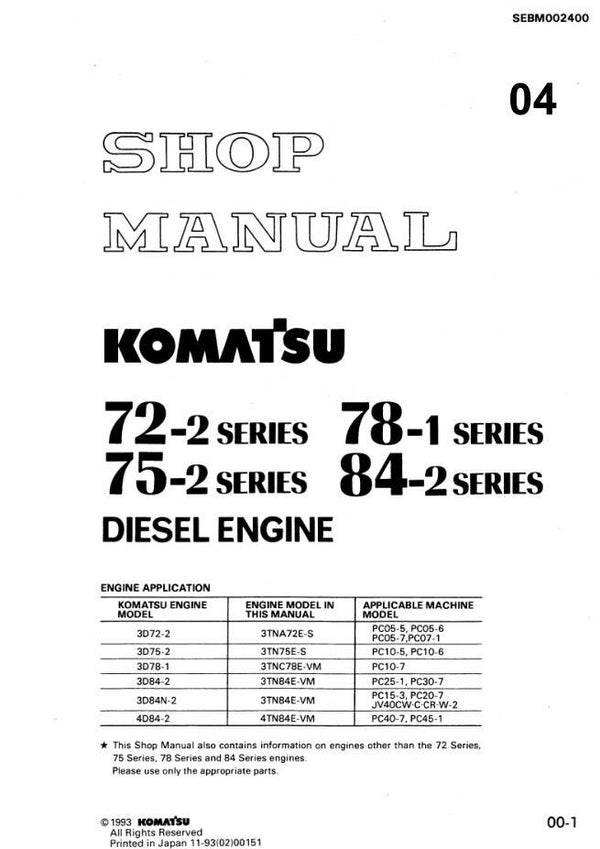 KM  04 Komatsu 3D72-2, 3D75-2, 3D78-1, 3D84-2 Engine Series Workshop Manual 261 pages