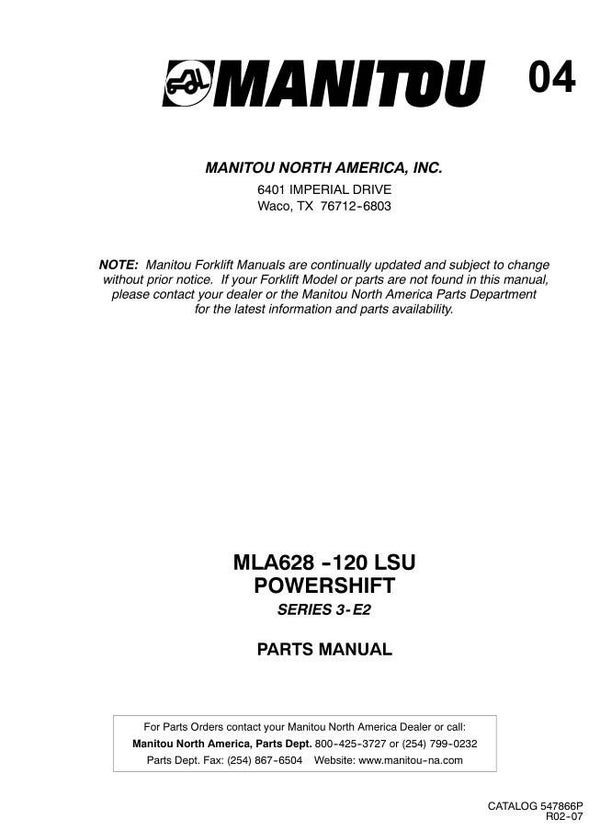 Man  04 Manitou MLA628-120 LSU Powershift Series 3-E2 Parts Manual 878 pages
