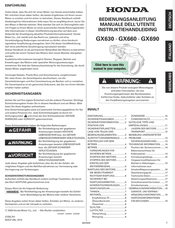 Honda GX Series -GX630 Owners Service Manual