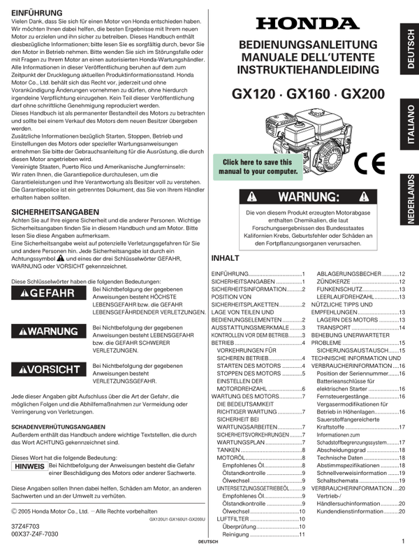 Honda GX Series -GX120 Owners Service Manual