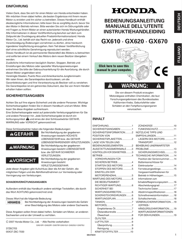 Honda GX Series -GX610 Owners Service Manual