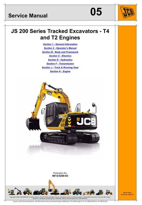BH 05 JCB JS 200 Series Excavator (Engine T4 & T2 ) Service Repair Manual 1471 pages