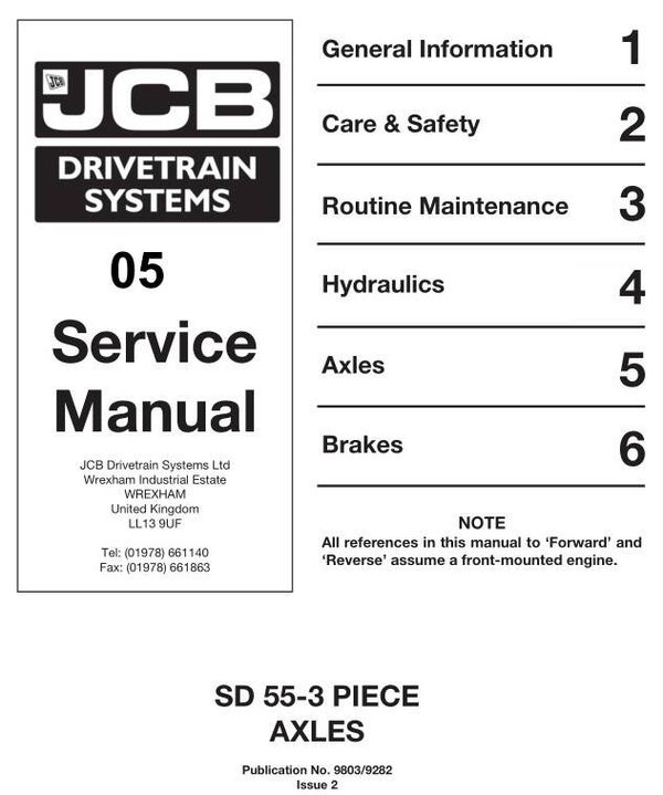 BH 05 JCB Drivetrain SD 55-3 Piece Axles Service Repair Manual 87 pages
