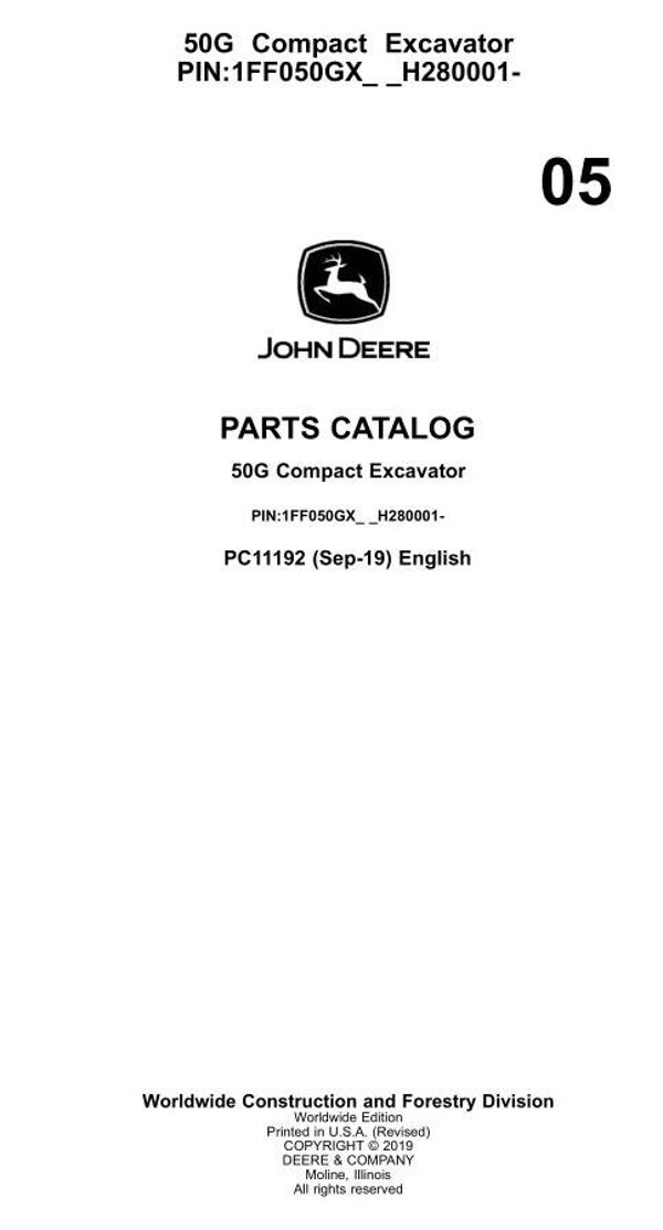 JD  05 John Deere 50G Compact Excavator Parts Manual 588 pages