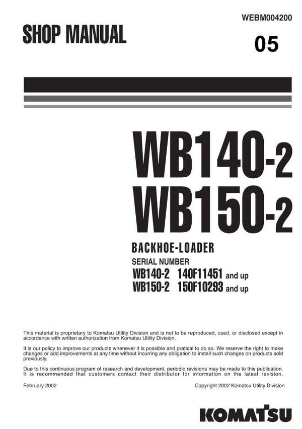 KM  05 Komatsu WB140-2, WB150-2 Italy Backhoe Loader Workshop Manual 473 pages