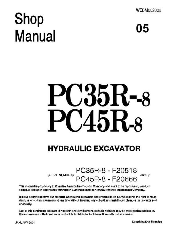 KM  05 Komatsu PC35R-8 PC45R-8 Excavator Workshop Manual 270 pages