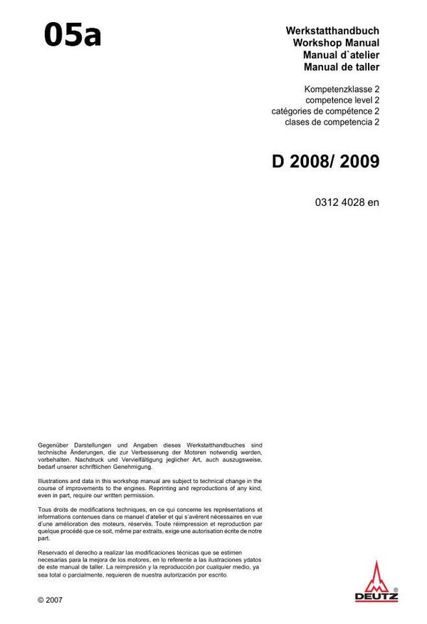 ))) 05 Deutz D 2008-2009 Service Workshop Manual  230 pages