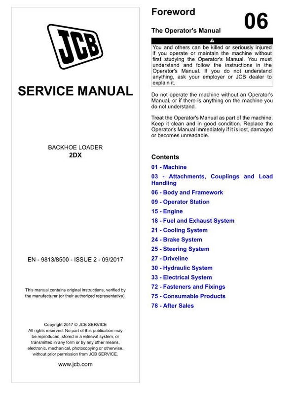BH 06 JCB 2DX Backhoe Loader Service Repair Manual 905 pages