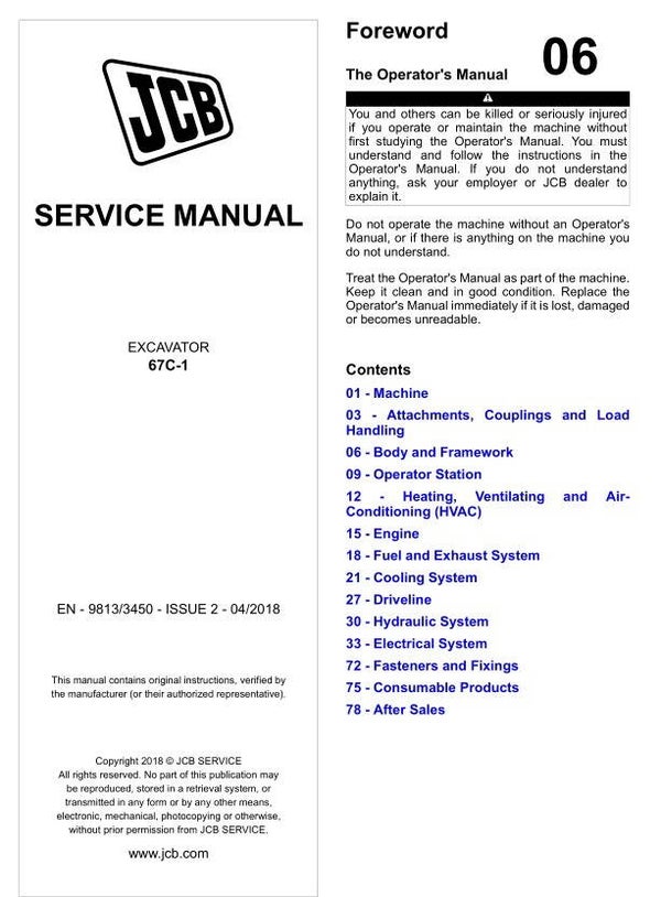 BH  06 JCB 67C-1 Excavator Service Repair Manuals 1457 pages