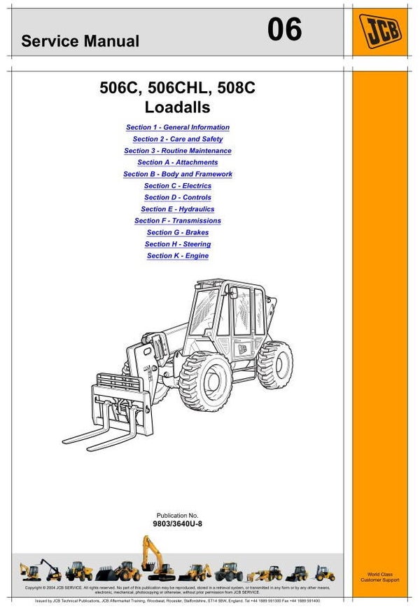 BH 06 JCB 506C, 506CHL, 508C Loadall Service Repair Manual 716 pages
