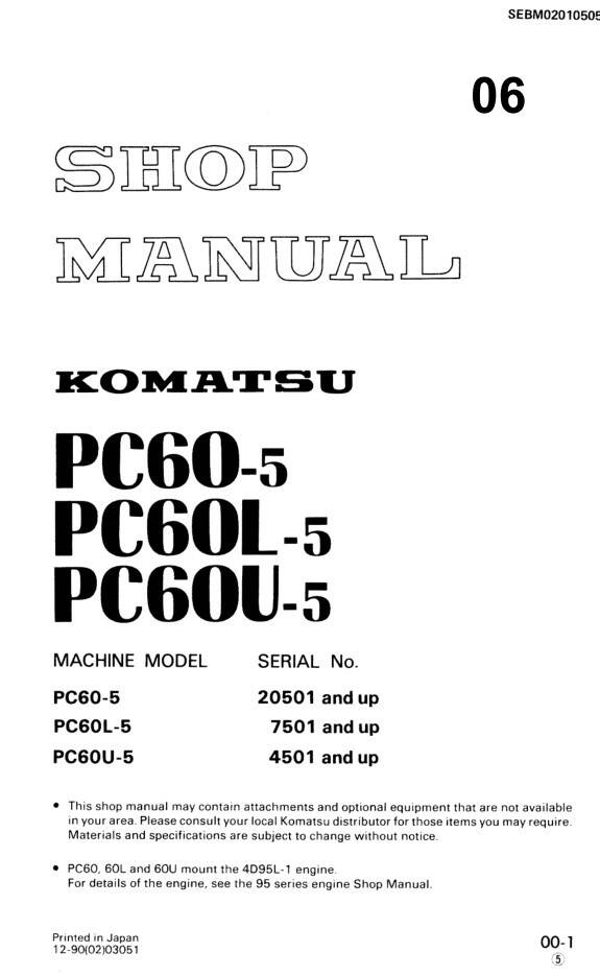 KM  06 Komatsu PC60-5 Excavator Workshop Manual 416 pages