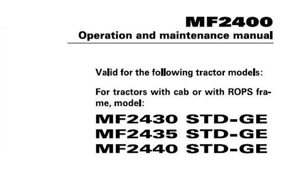 MFO Massey Ferguson MF2430, MF2435, MF2440 STD-GE Tractors Operation and Maintenance Manual