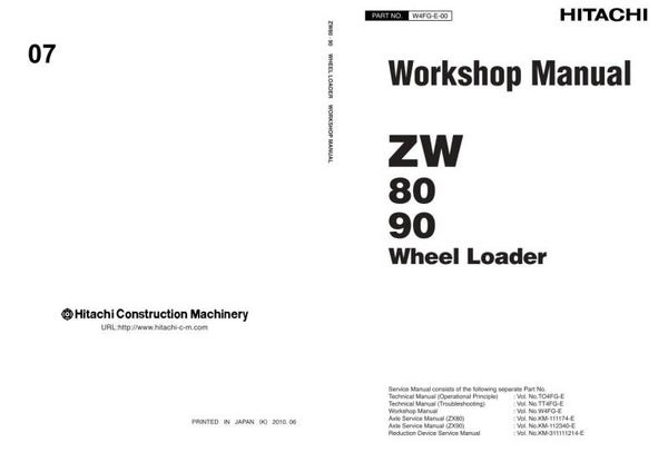 33D 07 Hitachi ZW 80-90 Wheel Loader Workshop Manual and Diagrams 282 pages