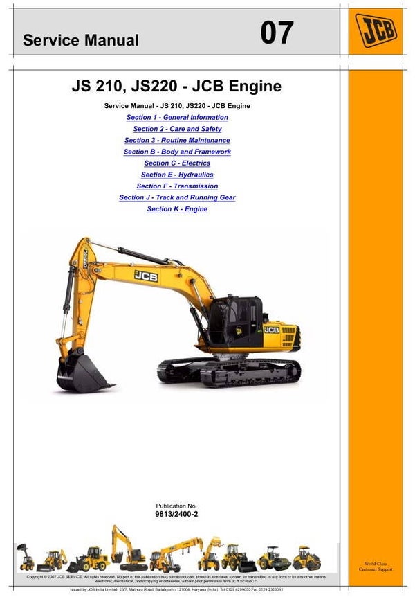 BH 07 JCB JS 210, JS220 – JCB Engine Service Repair Manual 761 pages