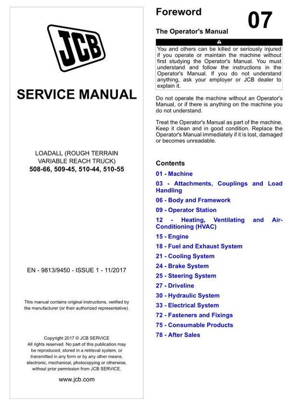 BH 07 JCB 508-66, 509-45, 510-44, 510-55 Service Repair Manual 2695 pages