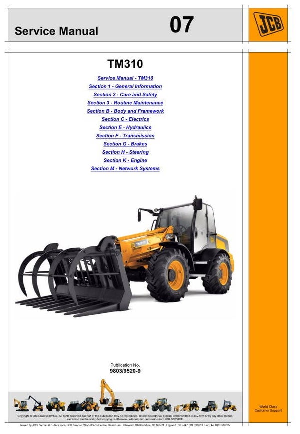 BH 07 JCB Teletruk TM310, TM310S, TM310WM, TM320 Service Manual 689 pages