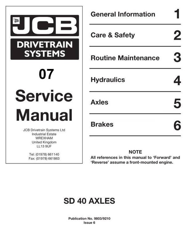 BH 07 JCB Drivetrain SD40 Axles Service Repair Manual 78 pages