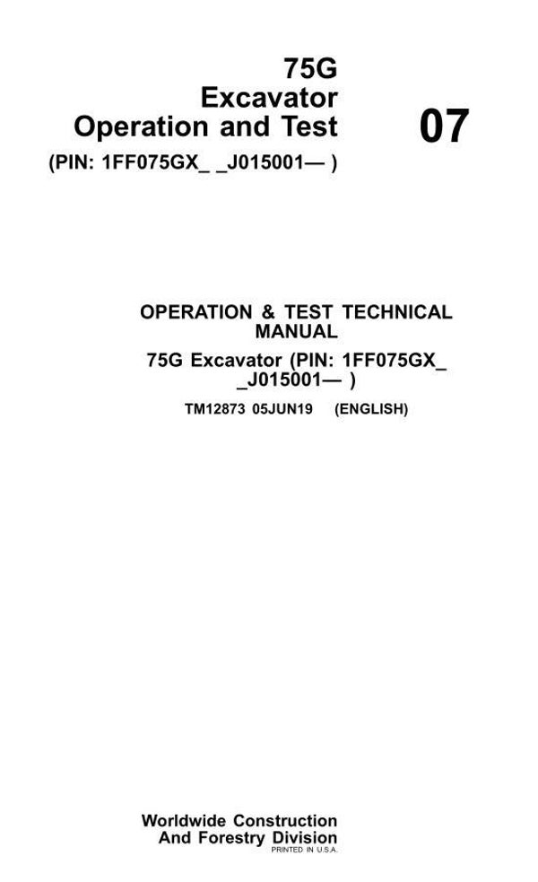 JD  07 John Deere 75G Excavator Operation and Test Manual 792 pages