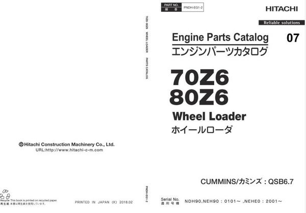 KW  07 Kawasaki 70Z6, 80Z6 Wheel Loader Engine Parts Manual 170 pages
