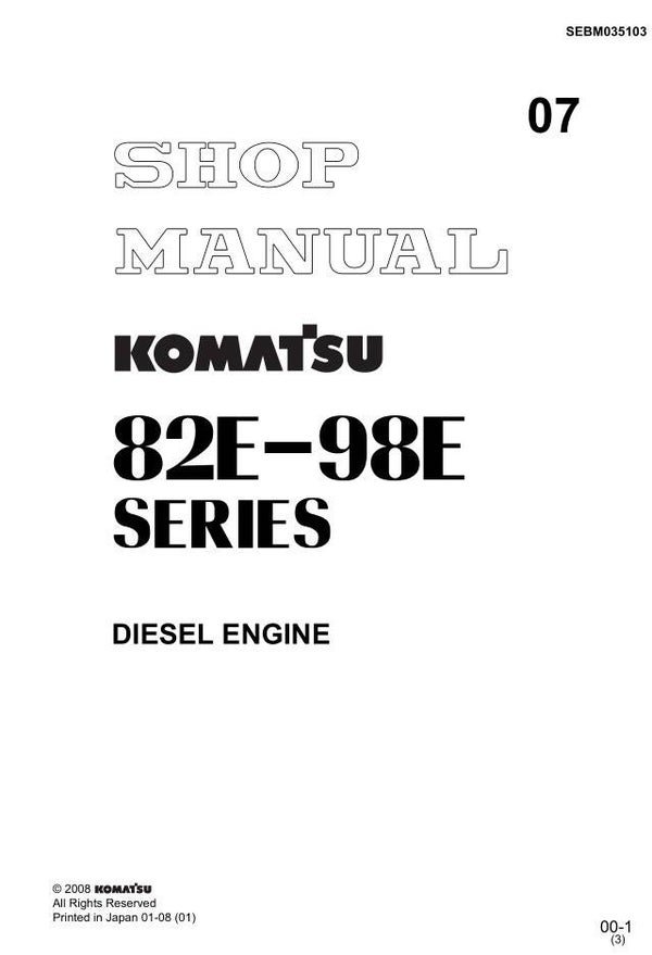 KM  07 Komatsu 82E to 98E Engine Series Workshop Manual 196 pages