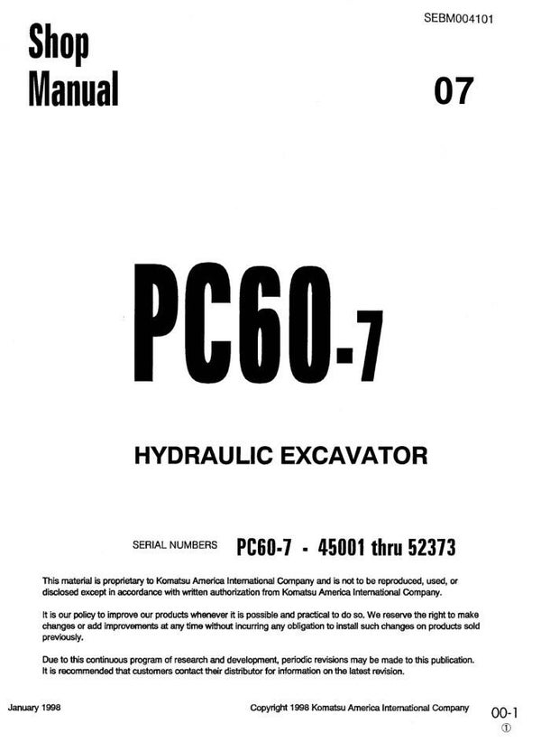 KM  07 Komatsu PC60-7 Excavator Workshop Manual 501 pages