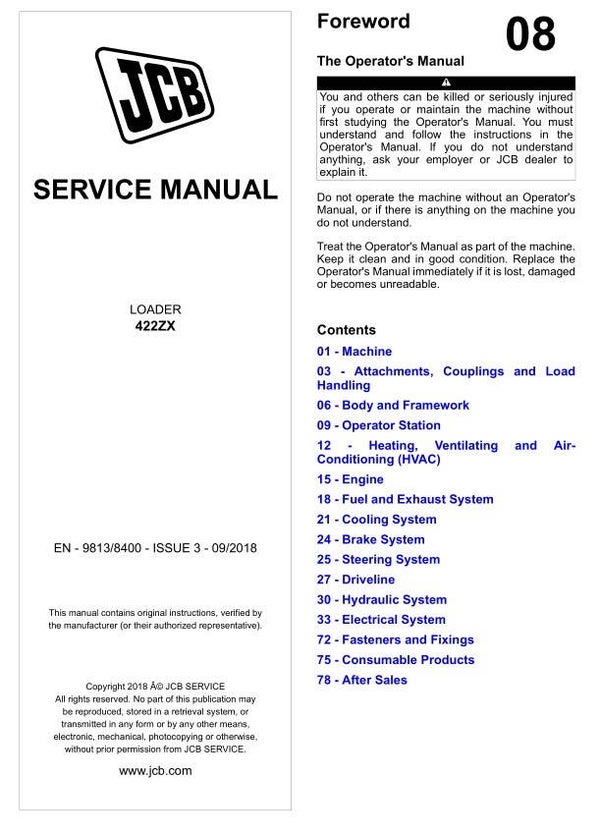 BH 08 JCB 422ZX Wheeled Loader Service Repair Manual 1517 pages
