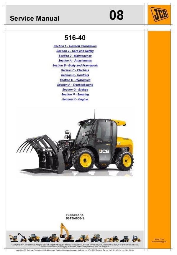 BH 08 JCB 516-40 Telescopic Handler Service Repair Manual 661 pages