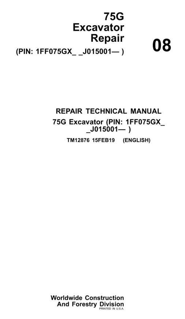 JD 08 John Deere 75G Excavator Repair Technical Manual 384 pages
