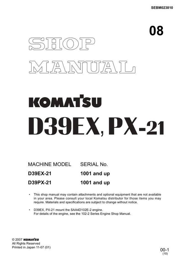 KM  08 Komatsu D39EX-21, D39PX-21 Workshop Manual 463 pages