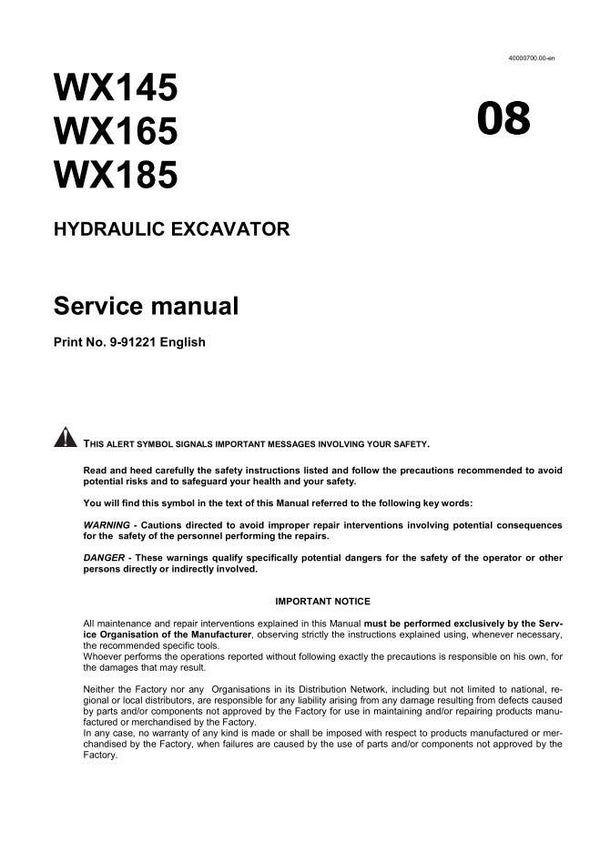 *08 Case WX145, WX165, WX185 Excavator Service Repair Manual   746 pages
