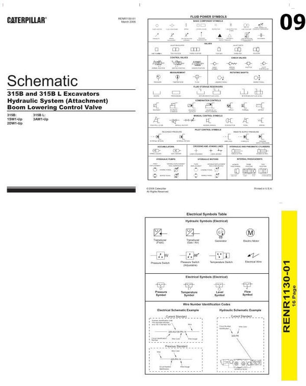 +09 Caterpillar 315B, 315BL Excavator Hydraulic Schematic 9 pages