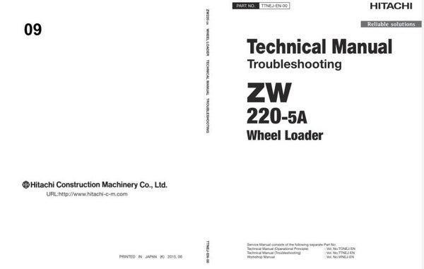 33D 09 Hitachi ZW220-5A Wheel Loader Technical Troubleshooting Manual 435 pages