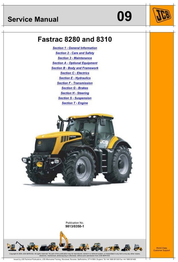 JA 09 JCB Fastrac 8280 and 8310 Service Repair Manual 748 pages