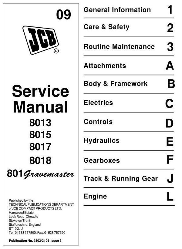 BH  09 JCB 8013 8015 8017 8018 Mini Excavator Service Repair Manual 304 pages